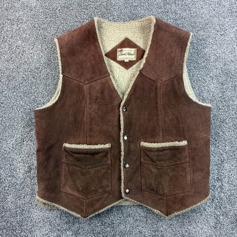 Vintage David Michael Suede Vest Men L Brown Leather Sherpa Lined Western Cowboy